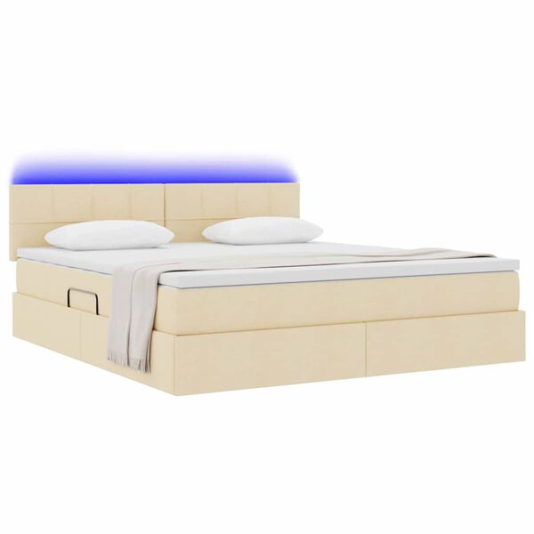 vidaXL Cama com arruma&ccedil;&atilde;o e LED com colch&atilde;o Creme 160 x 200 cm tecido