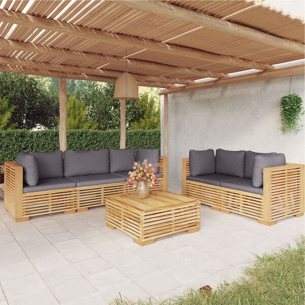 vidaXL 6 pcs conjunto lounge jardim c/ almofad&otilde;es madeira teca maci&ccedil;a