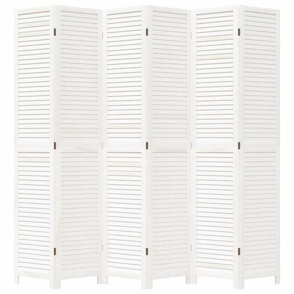 vidaXL Biombo com 6 pain&eacute;is madeira de paulownia maci&ccedil;a branco