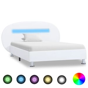 vidaXL Estrutura de cama c/ LEDs 100x200 cm couro artificial branco