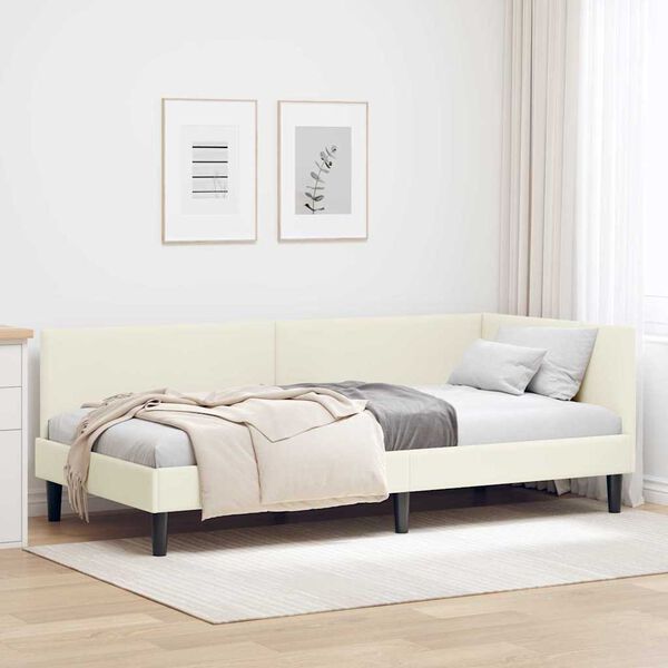 vidaXL Estrutura de Cama de Canto Creme 80 cm x 200 cm Veludo