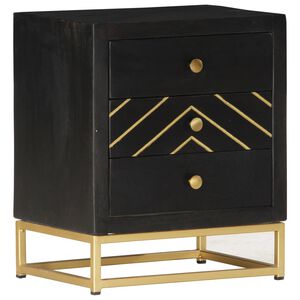 vidaXL Mesa de cabeceira 40x30x50 cm mangueira maci&ccedil;a preto e dourado