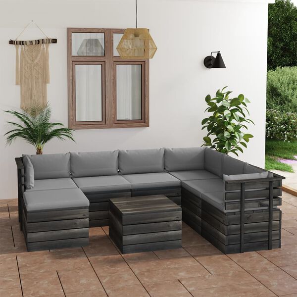 vidaXL 8 pcs conjunto lounge de paletes com almofad&otilde;es pinho maci&ccedil;o