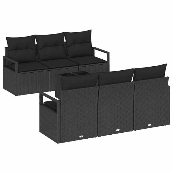 vidaXL Conjunto de Sof&aacute; de Jardim com almofada 7 pcs Preto vime PE