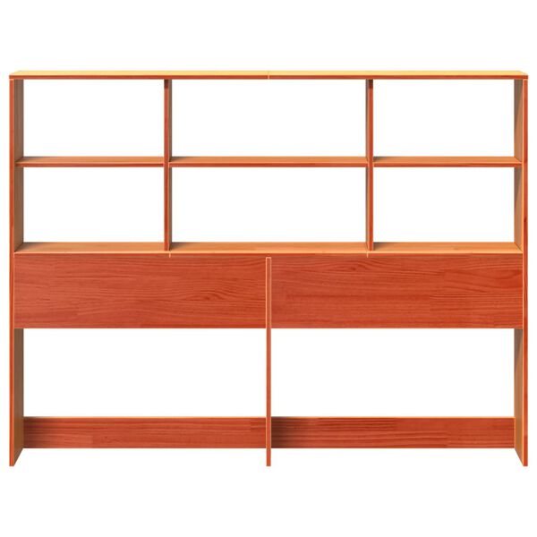 vidaXL Cabeceira com arruma&ccedil;&atilde;o 140 cm pinho maci&ccedil;o castanho-mel