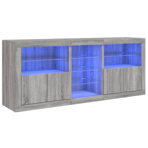 vidaXL Aparador com luzes LED 162x37x67 cm cinzento sonoma