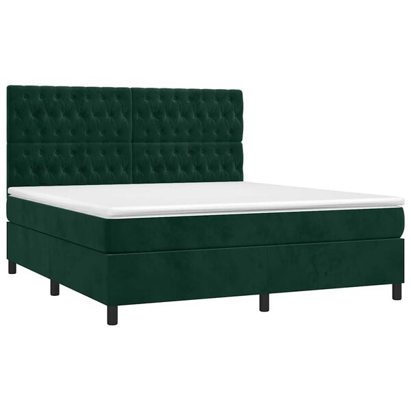 vidaXL Cama box spring c/ colch&atilde;o/LED 160x200 cm veludo verde-escuro