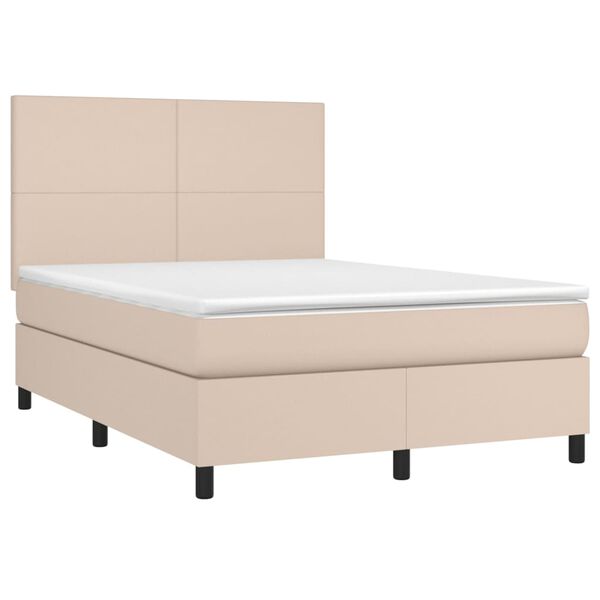 vidaXL Cama box spring c/colch&atilde;o/LED 140x200cm couro artif. cappuccino