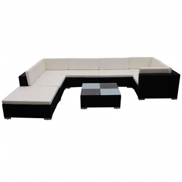 vidaXL 8 pcs conjunto lounge de jardim c/ almofad&otilde;es vime PE preto