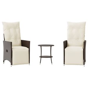 vidaXL 3 pcs conjunto bistr&ocirc; com almofad&otilde;es vime PE castanho