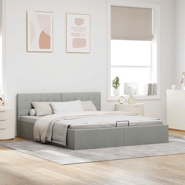 vidaXL Estrutura de cama hidr&aacute;ulica 180x200 cm tecido cinzento-claro