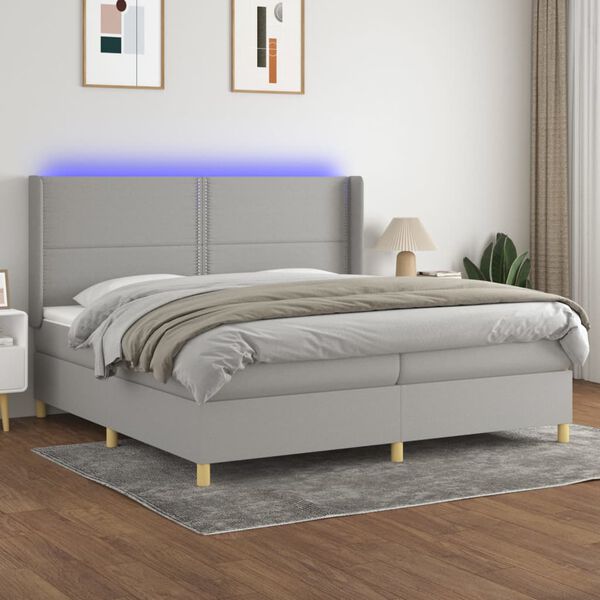 vidaXL Cama box spring c/ colch&atilde;o e LED 200x200 cm tecido cinza-claro