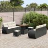 vidaXL Conjunto de Sof&aacute; de Jardim com almofada 9 pcs Preto vime PE