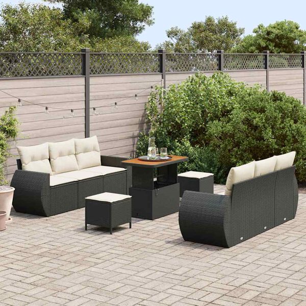 vidaXL Conjunto de Sof&aacute; de Jardim com almofada 9 pcs Preto vime PE