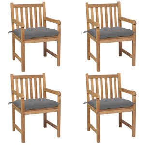 vidaXL Cadeiras de jardim c/ almofad&otilde;es cinzentos 4 pcs teca maci&ccedil;a