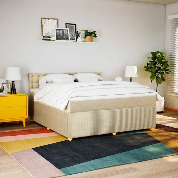 vidaXL Cama com molas/colch&atilde;o 180x200 cm tecido cor creme