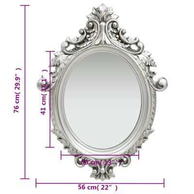 vidaXL Espelho de parede estilo castelo 56x76 cm prateado