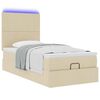 vidaXL Cama Otomana com colch&atilde;o & LEDs 90x200 cm tecido creme