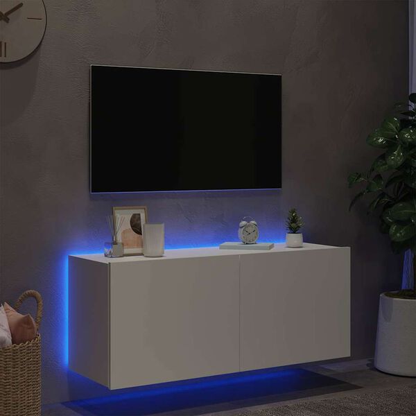 vidaXL M&oacute;vel de parede para TV com luzes LED 100x35x41 cm branco