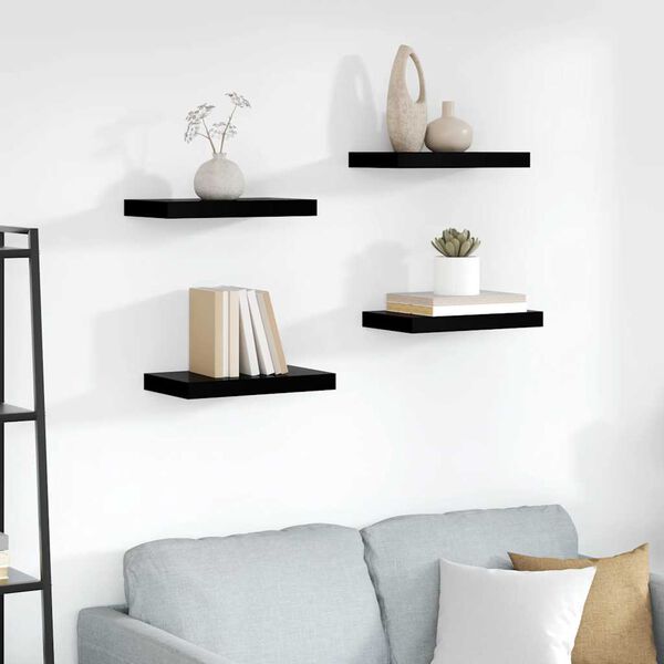 vidaXL Prateleiras de parede suspensas 4 pcs 40x23x3,8cm MDF preto