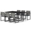 vidaXL 7 pcs conjunto jantar exterior com almofad&otilde;es vime PE cinzento