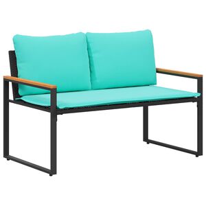 vidaXL banco com almofada Preto e Turquesa 115 x 65 x 72 cm Vime