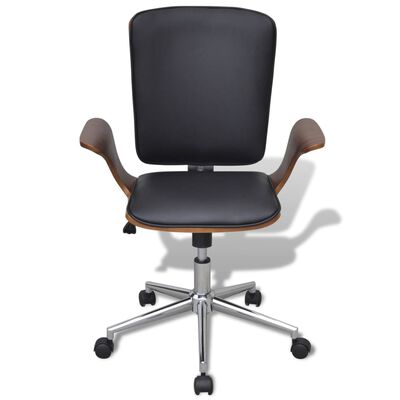 vidaXL Cadeira escritório giratória madeira curvada e couro artificial
