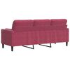 vidaXL Sofá 3 lug. + almofadas decorativas 180cm veludo vermelho tinto