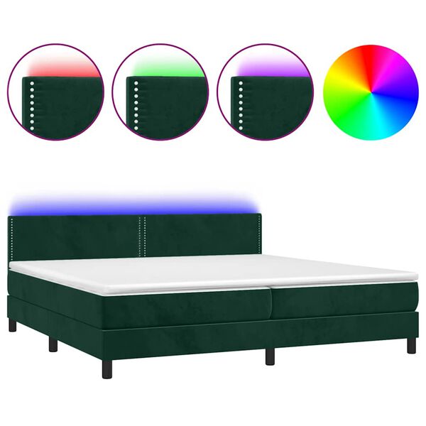 vidaXL Cama box spring c/ colch&atilde;o/LED 200x200 cm veludo verde-escuro