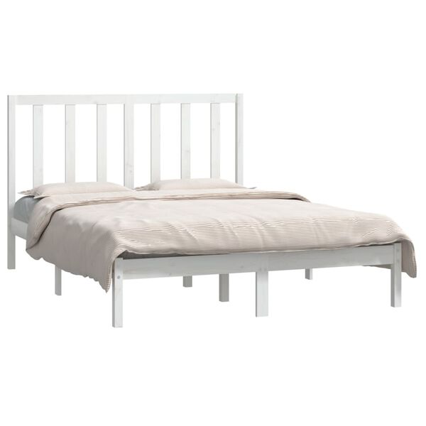 vidaXL Cama sem colch&atilde;o 135x190 cm madeira de pinho maci&ccedil;a branco