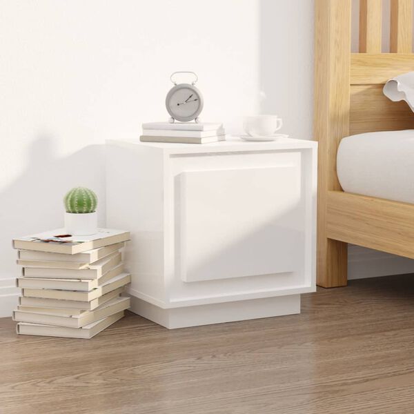 vidaXL Mesa de cabeceira 44x35x45cm derivados madeira branco brilhante