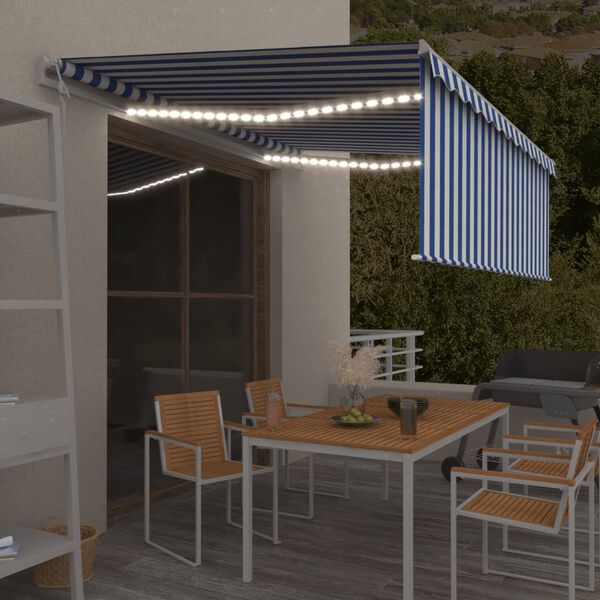 vidaXL Toldo autom&aacute;tico c/ estore/LED/sensor vento 4,5x3 m azul/branco