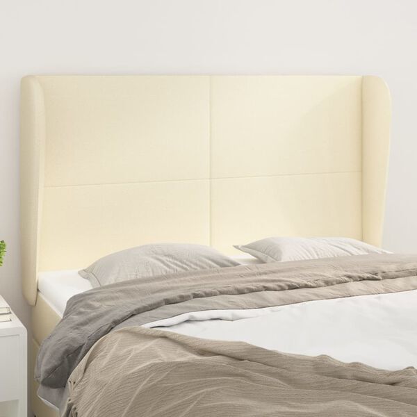 vidaXL Cabeceira cama c/ abas couro artificial 147x23x118/128 cm creme