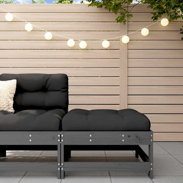 vidaXL Apoio de p&eacute;s p/ jardim c/ almofad&atilde;o pinho maci&ccedil;o cinzento