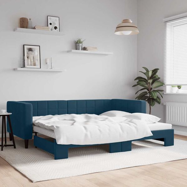 vidaXL Sof&aacute;-cama com gavet&atilde;o 90x200 cm veludo azul