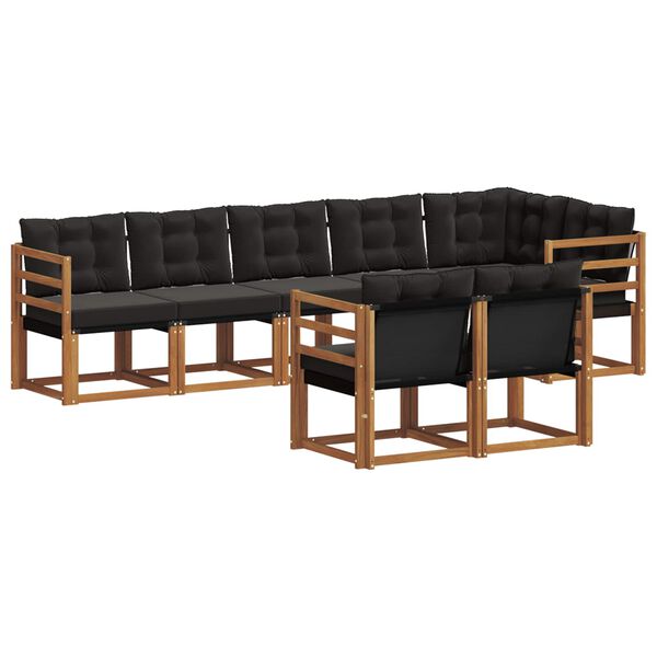 vidaXL Conjunto de Sof&aacute;s para Exterior 8 pcs Natural e Preto