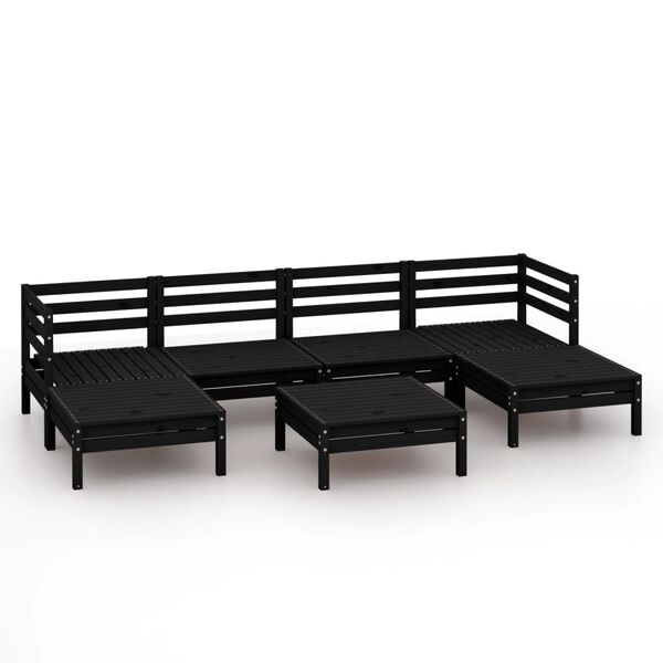 vidaXL 7 pcs conjunto lounge de jardim pinho maci&ccedil;o preto
