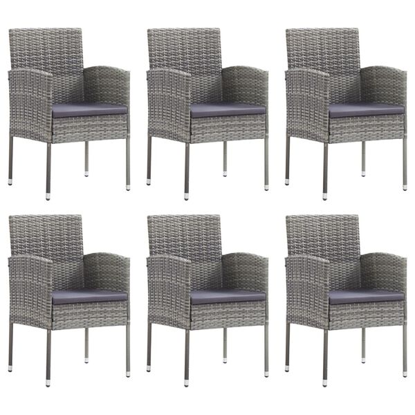 vidaXL 7 pcs conjunto de jantar para jardim vime PE e a&ccedil;o cinza/preto