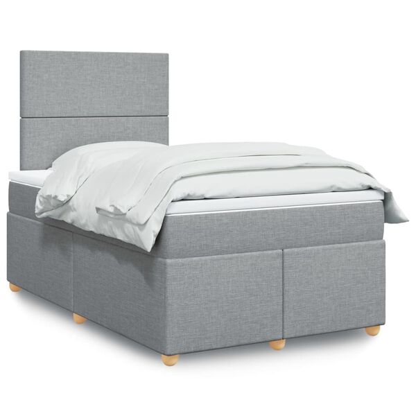 vidaXL Cama boxspring com colch&atilde;o 120x190 cm tecido cinzento-claro