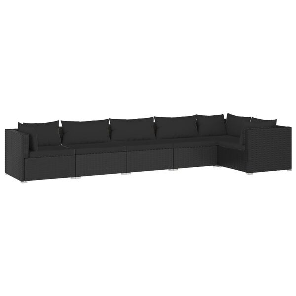 vidaXL 6 pcs conjunto lounge de jardim c/ almofadões vime PE preto