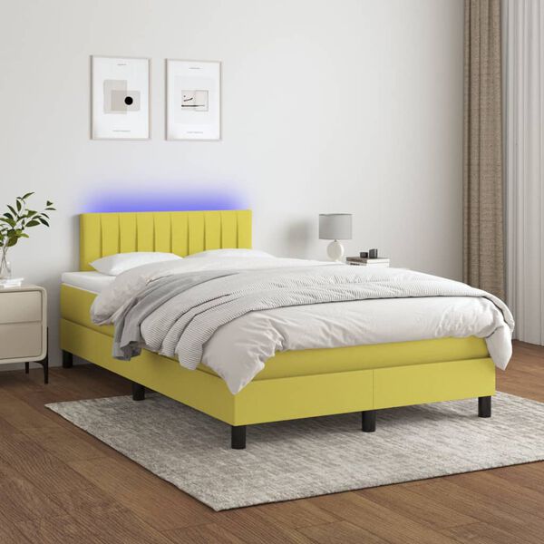 vidaXL Cama box spring c/ colch&atilde;o e LED 120x200 cm tecido verde