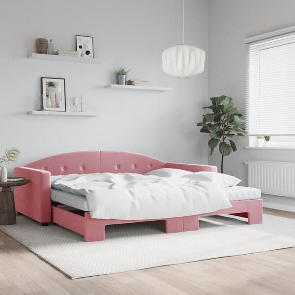 vidaXL Sof&aacute;-cama com gavet&atilde;o e colch&otilde;es 100x200 cm veludo rosa