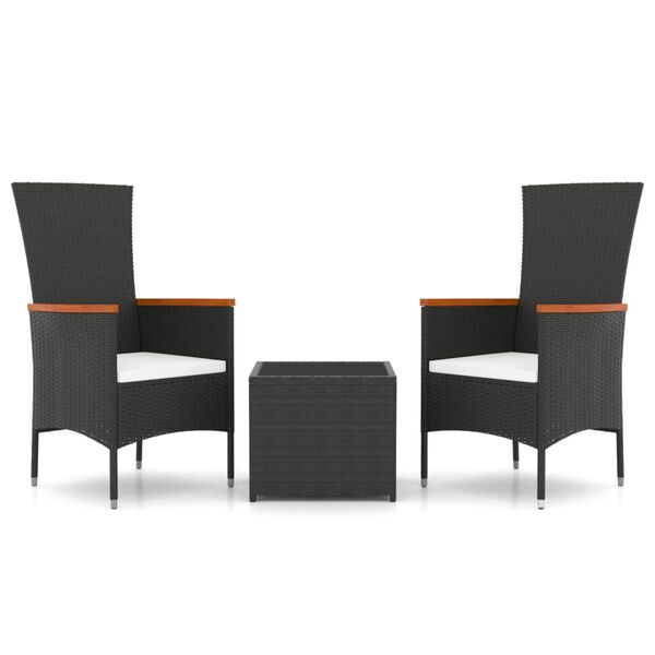 vidaXL 3 pcs conjunto lounge de jardim vime PE e a&ccedil;o preto