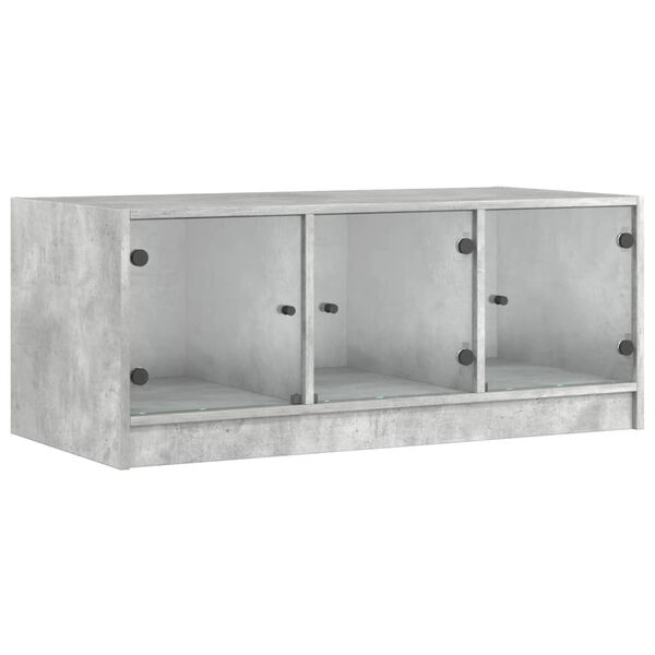 vidaXL Mesa de centro c/ portas de vidro 102x50x42 cm cinza cimento