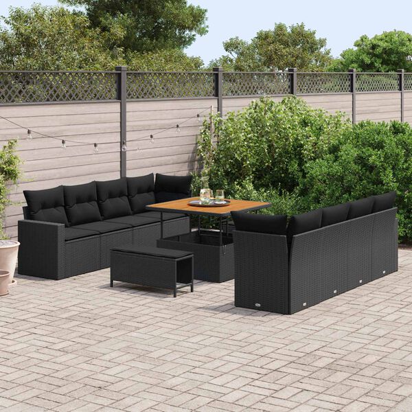 vidaXL Conjunto de Sof&aacute; de Jardim com almofada 12 pcs Preto vime PE