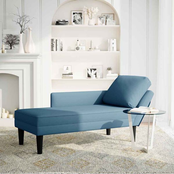 vidaXL Chaise lounge c/ almofada/apoio de bra&ccedil;os direito veludo azul