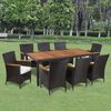vidaXL 9 pcs conjunto jantar exterior com almofadões vime PE
