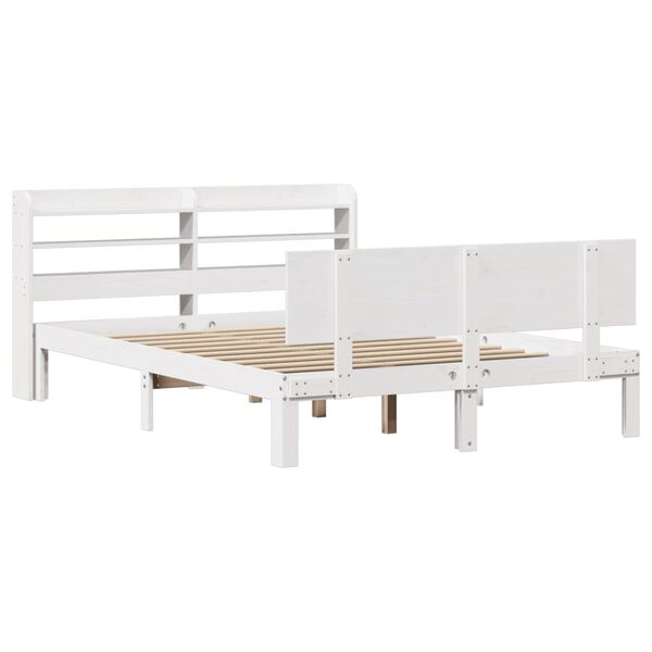 vidaXL Estrutura de cama c/ cabeceira 150x200 cm pinho maciço branco