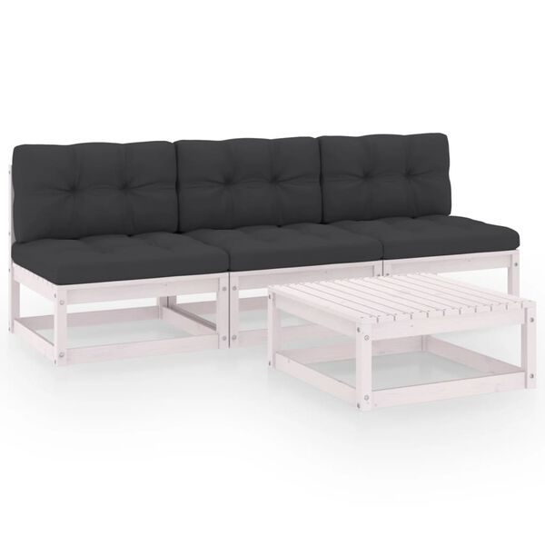vidaXL 4 pcs conjunto lounge de jardim com almofad&otilde;es pinho maci&ccedil;o
