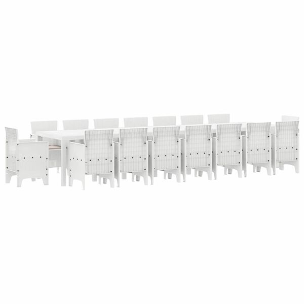 vidaXL Conjunto de Jantar para Jardim com Almofadas 17 pcs Branco PP
